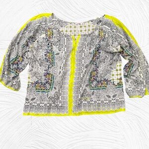 Johnny Was Silk Colorful Tunic Paisley Floral Flowy Boho Large Blouse Abstract